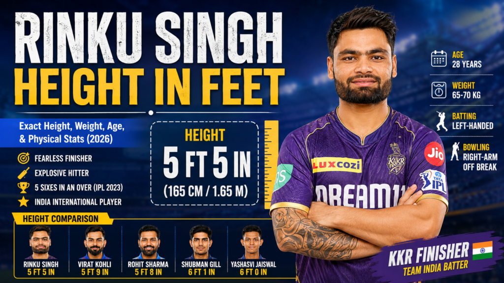 Rinku Singh Height in Feet (New Updates 2026): Exact Height/Weight/Age, Physical Stats and Amazing Records